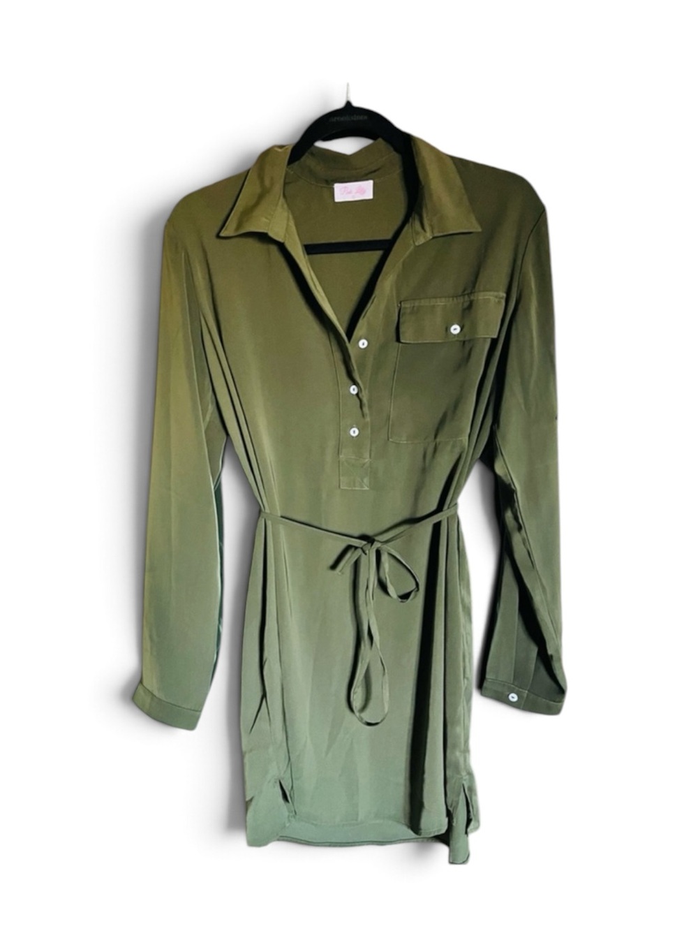 Pink Lily Olive Green Long Sleeve Shirt Dress